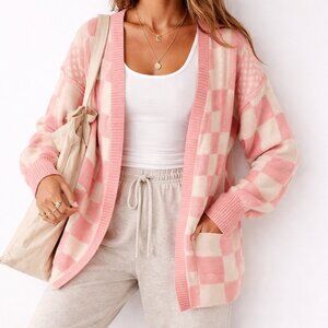 Quirky Colorful Checkered Oversized Funky Relaxed Fit Retro Cardigan [size M]